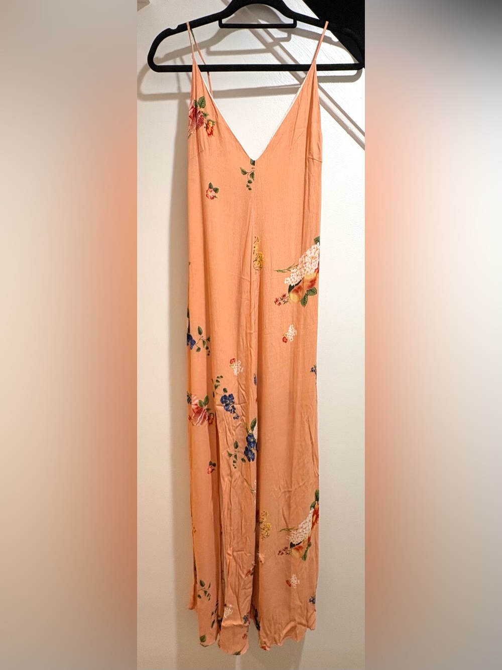 Farm Rio Maxi Dress Tropical Strappy V Neck Sz M Peach Color - For Repair *FLAW* - Picture 9 of 13